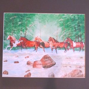 Large Matted Print Running Wild Horses Print Painting